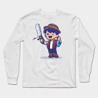 Boy Fishing With Fishing Rod Long Sleeve T-Shirt